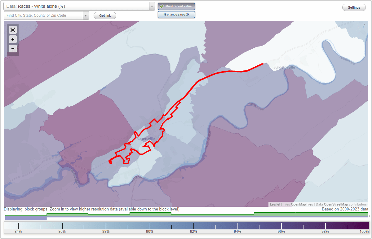 Races in Rogersville, Tennessee (TN) White, Black, Hispanic, Asian