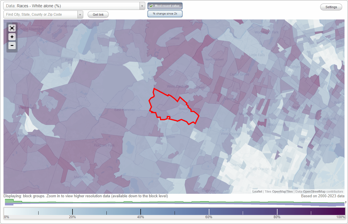 Races in Roseland, New Jersey (NJ) White, Black, Hispanic, Asian
