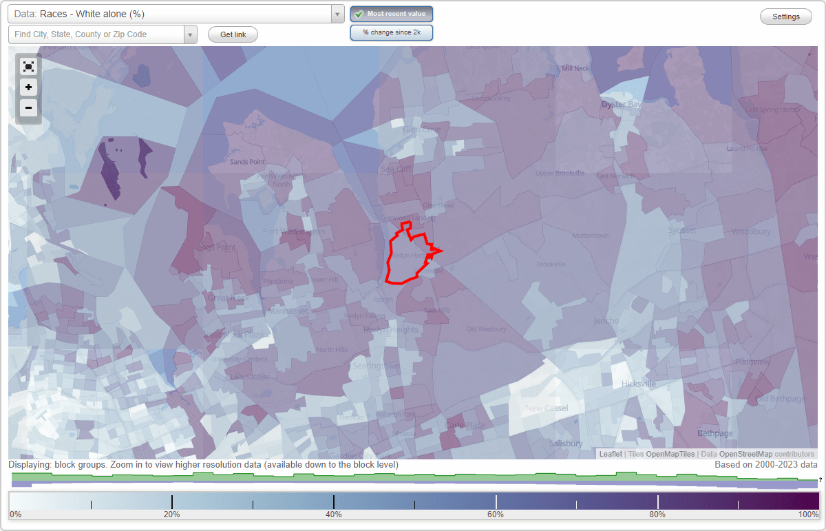 Races in Roslyn Harbor, New York (NY) White, Black, Hispanic, Asian