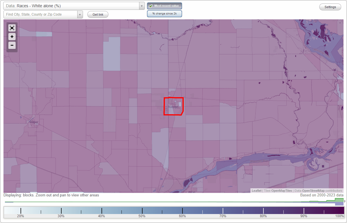 Races in Rudolph, Wisconsin (WI) White, Black, Hispanic, Asian