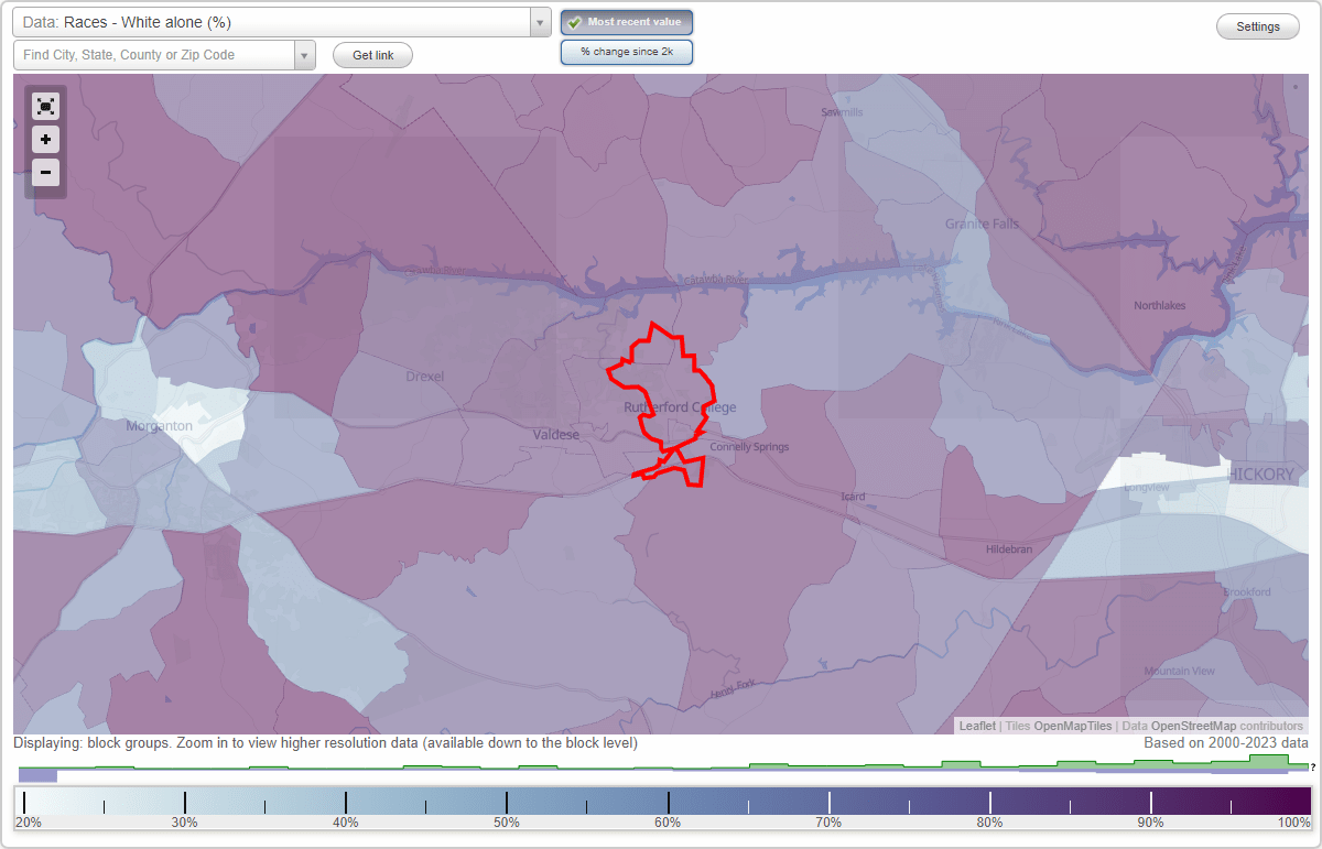 Races in Rutherford College, North Carolina (NC) White, Black