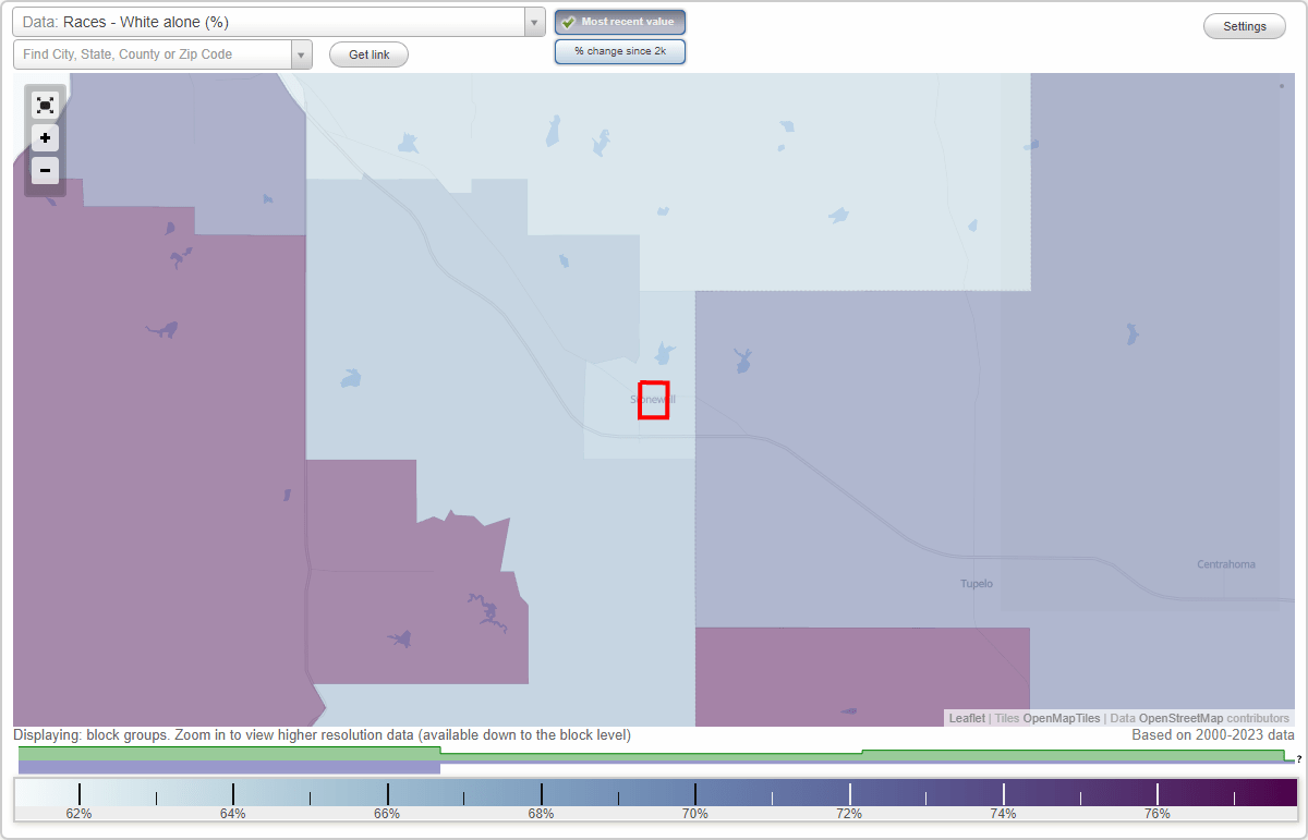 Races in Stonewall, Oklahoma (OK) White, Black, Hispanic, Asian
