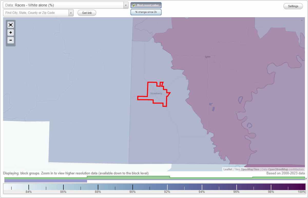 Races in Strawberry, Arkansas (AR) White, Black, Hispanic, Asian