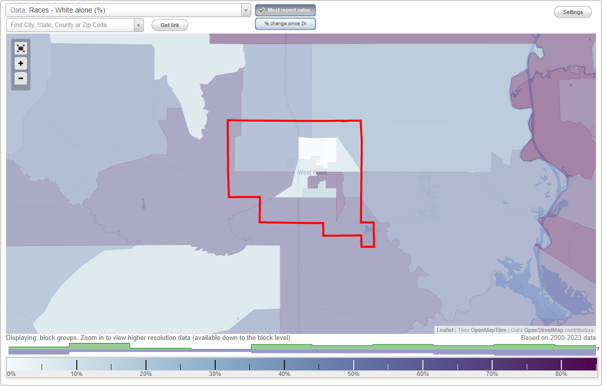 Races in West Point, Mississippi (MS) White, Black, Hispanic, Asian