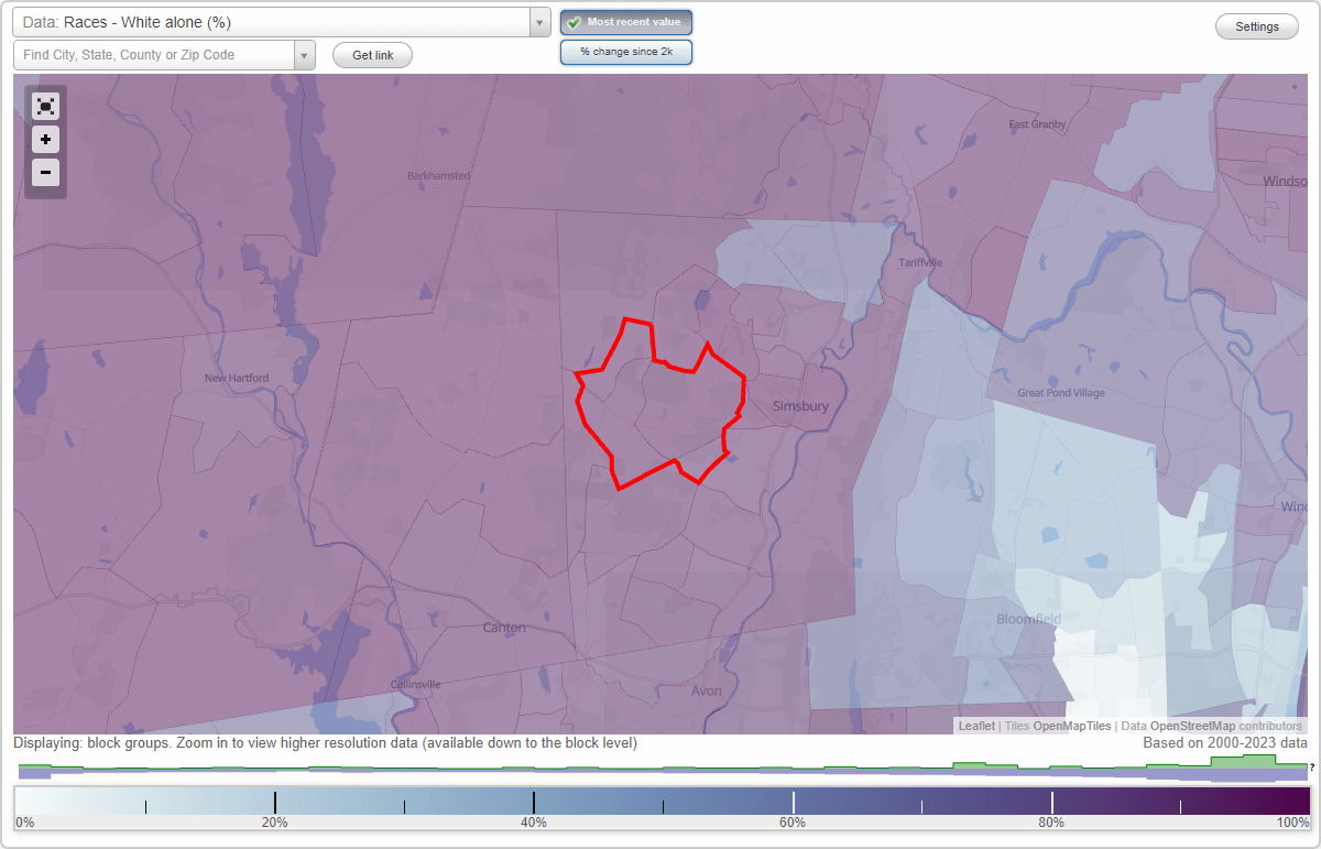 Races in West Simsbury, Connecticut (CT) White, Black, Hispanic, Asian