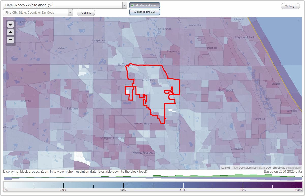 Races in Wheeling, Illinois (IL) White, Black, Hispanic, Asian. Ancestries, Foreignborn