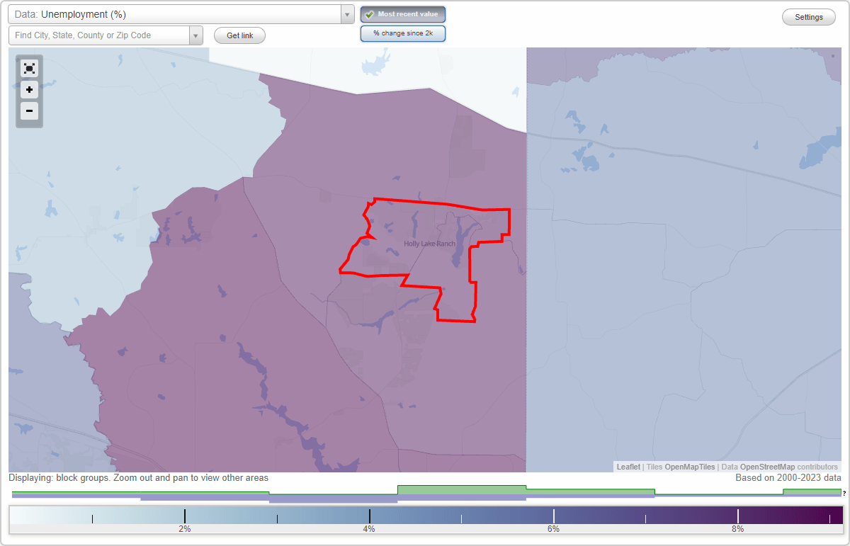Work and Jobs in Holly Lake Ranch, Texas (TX) Detailed Stats