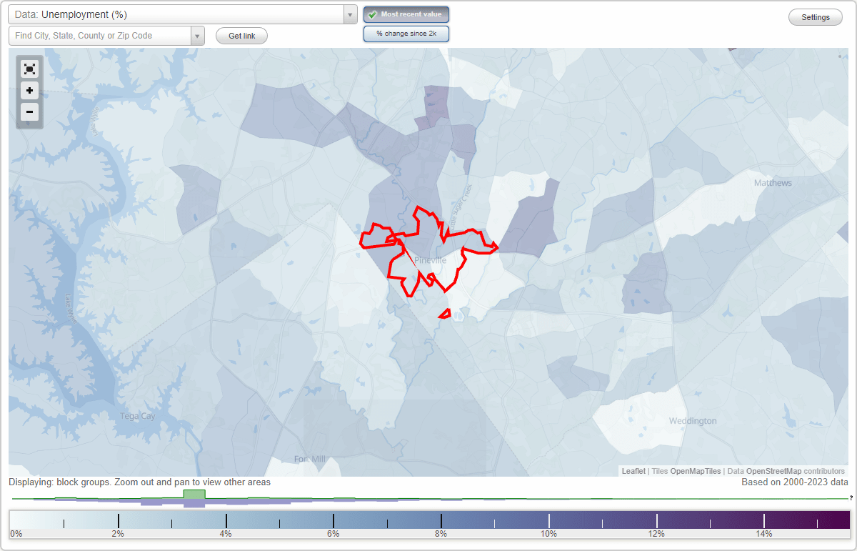Work and Jobs in Pineville, North Carolina (NC) Detailed Stats