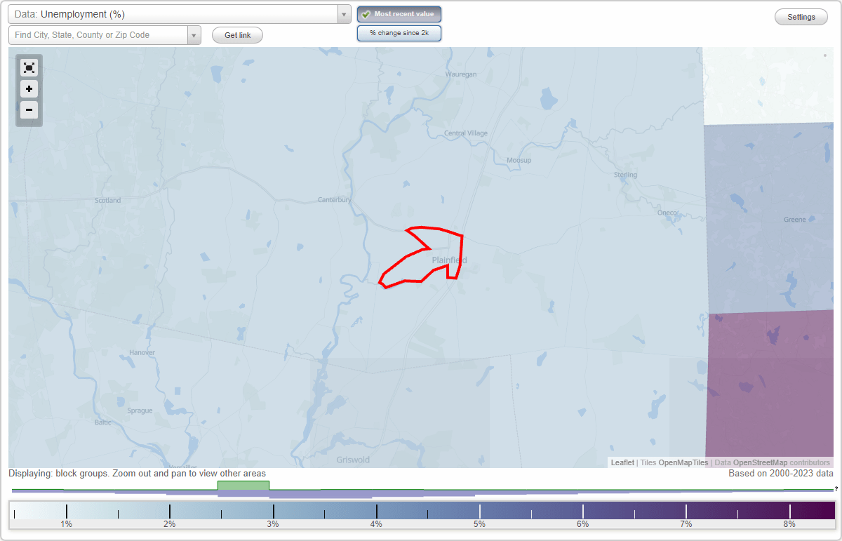 Work and Jobs in Plainfield Village, Connecticut (CT) Detailed Stats