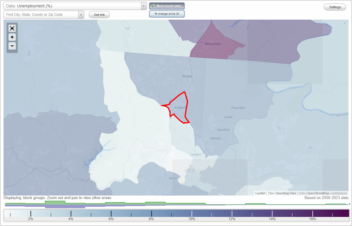 Work and Jobs in Prosperity, West Virginia (WV) Detailed Stats