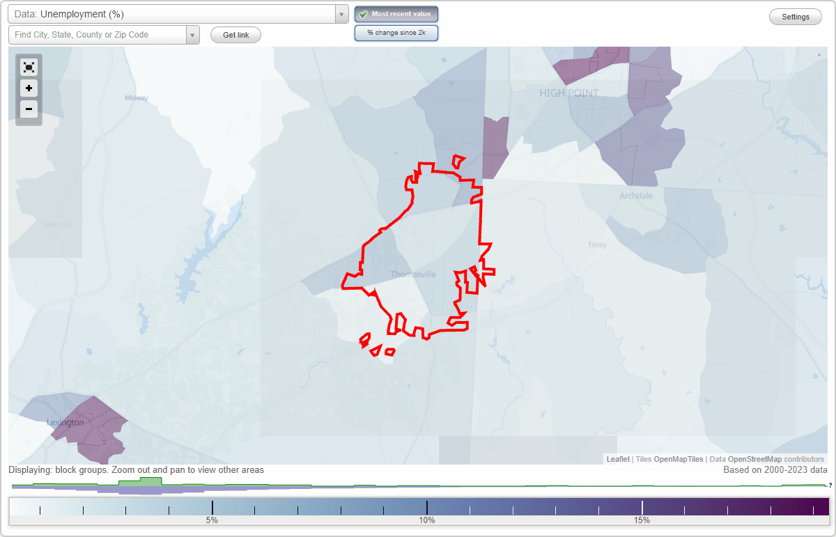 Work and Jobs in Thomasville, North Carolina (NC) Detailed Stats