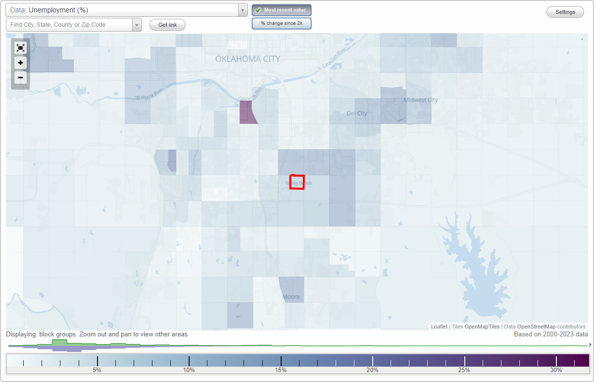 Work and Jobs in Valley Brook, Oklahoma (OK) Detailed Stats