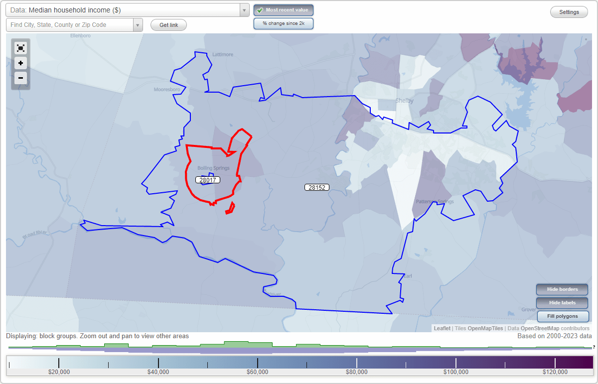Boiling Springs, North Carolina (NC) Zip Code Map Locations