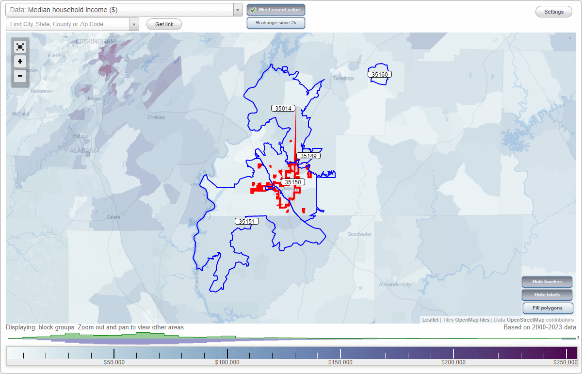 Sylacauga, Alabama (AL) Zip Code Map Locations, Demographics list