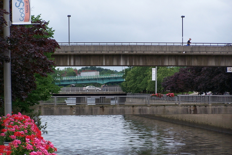 Bangor, ME Tri Bridges over Kenduskeag Stream and Penobscot River photo, picture, image (Maine