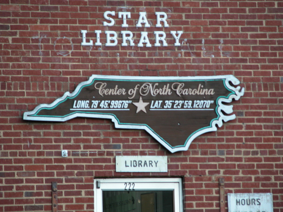 Star, NC Old town hall, now library. With sign showing Star as the