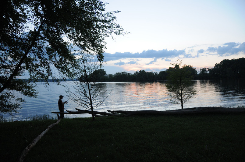 Hendersonville, TN Man fishing at twilight on Old Hickory lake. photo