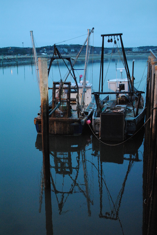 Wellfleet, MA Fishing boats at dock in Winter photo, picture, image