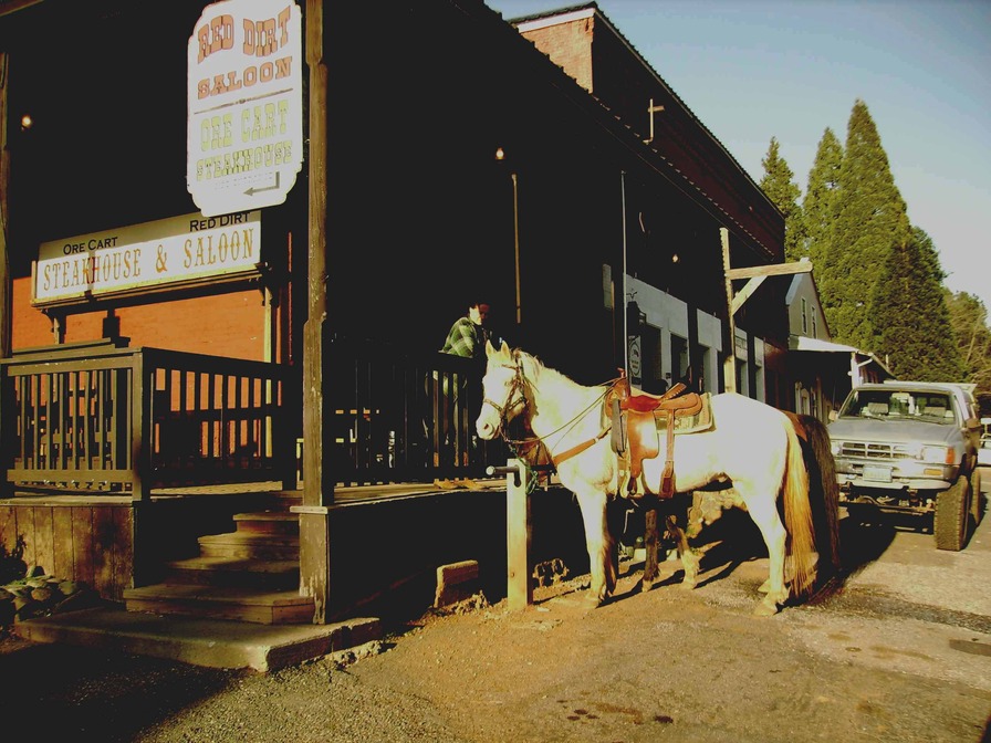 Foresthill, CA Can still ride into town for a cold one at the Red