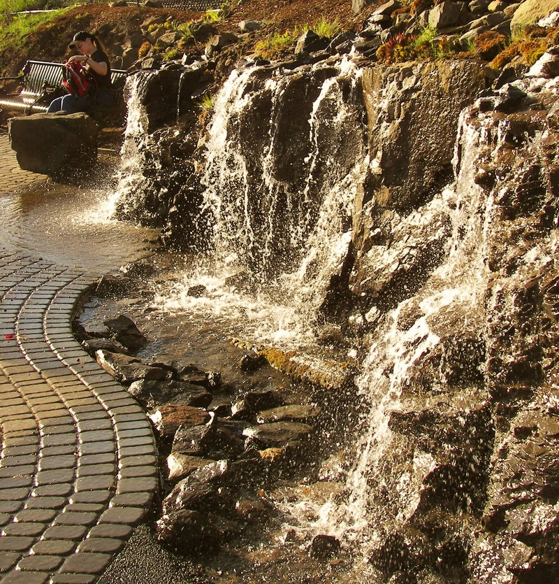 Pullman, WA Bridgewalk waterfalls and walking path in downtown