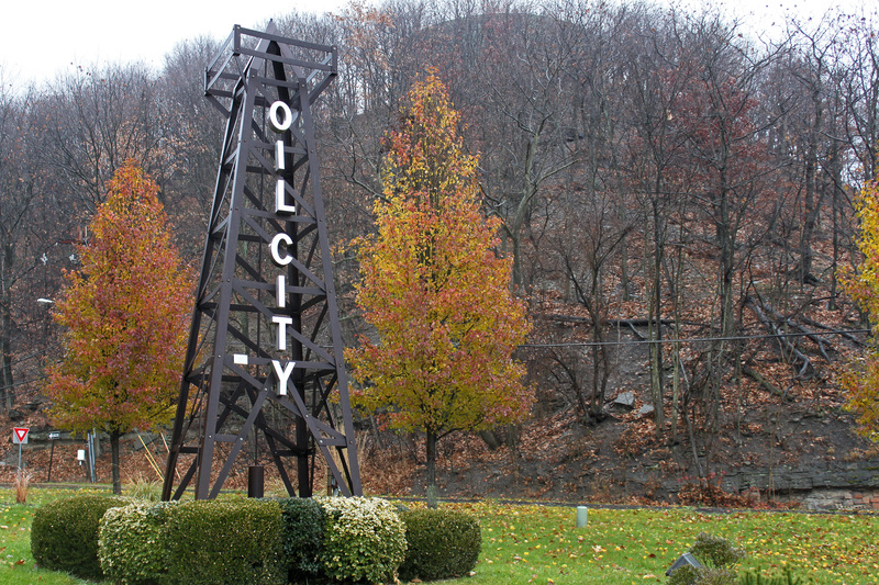 Oil City, PA this metal oil derrick representation greets travelers