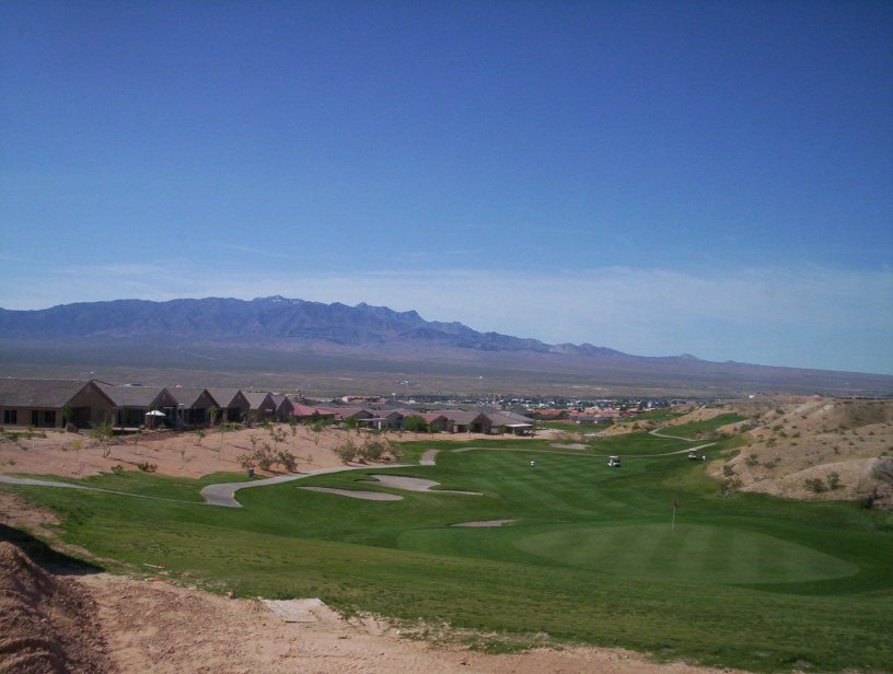 Mesquite, NV Downtown Mesquite with Mt. Bangs and Surrounding Desert