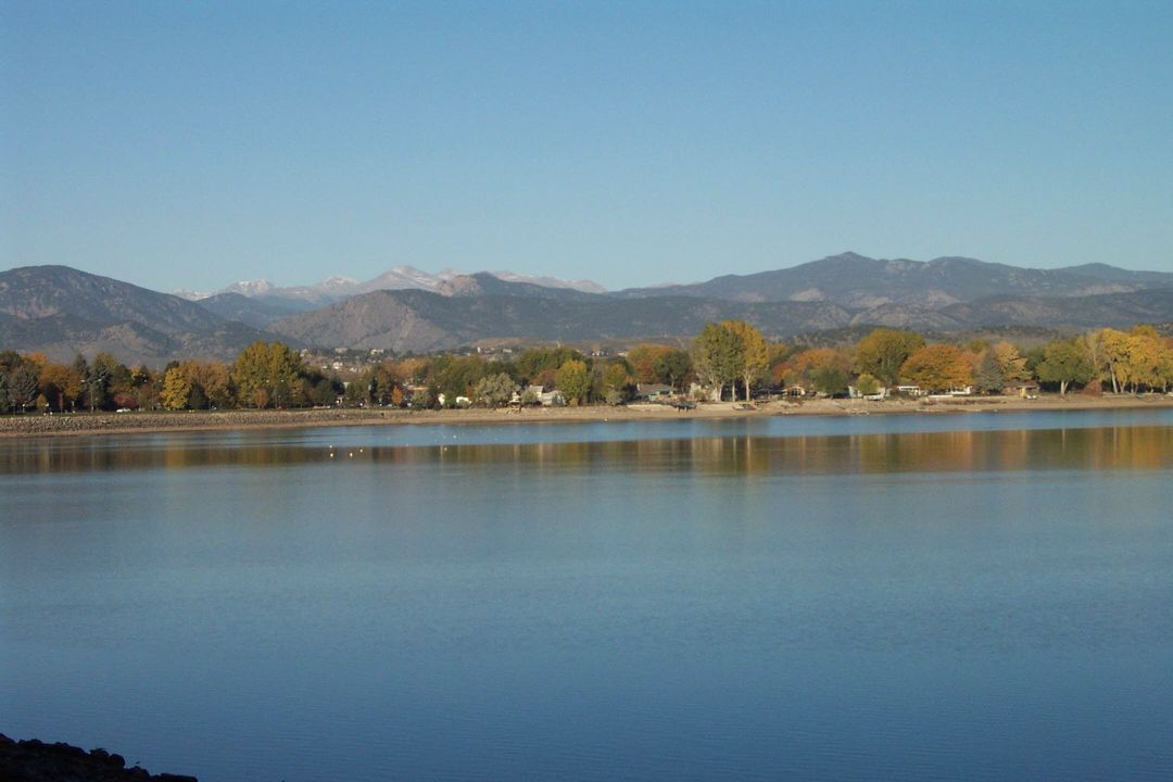 Loveland, CO View of Lake Loveland looking west toward Rocky Mountains photo, picture, image