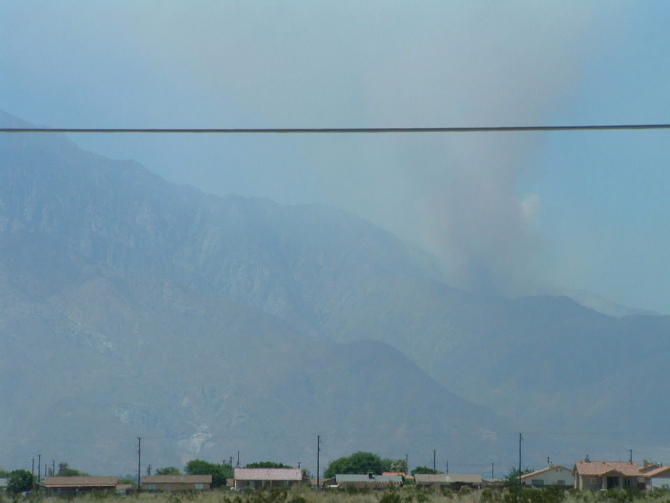 Thousand Palms, CA Fire on mountains in Palm Spring from our backyard