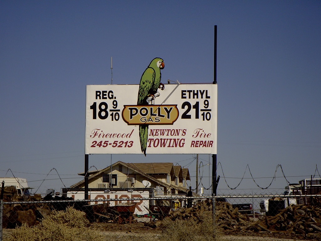 Barstow, CA Polly Gas sign Taken in Nov. or 2005 North of Barstow
