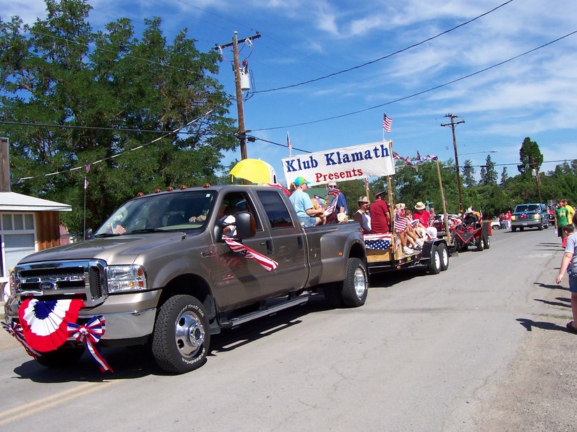 Hornbrook, CA Truck pulling a float in the Hornbrook Fourth of July