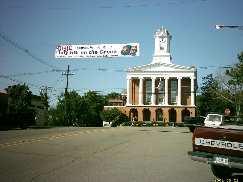 Montrose, PA Banner for July 5 Parade plus Courthouse photo, picture