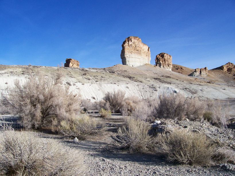 Green River, WY butte formations at western edge of town photo