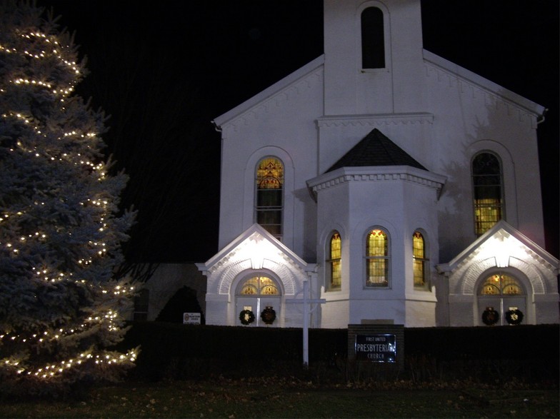 Lewistown, IL First Presbyterian at Night photo, picture, image