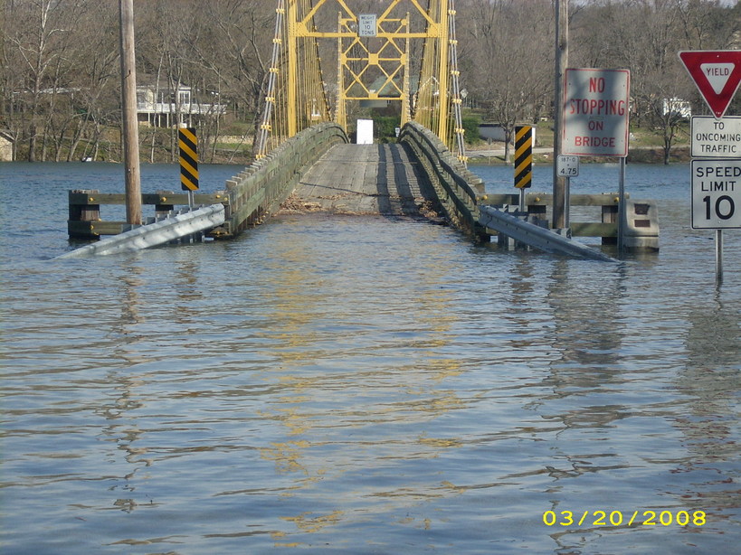 Eureka Springs, AR Beaver Town suspended bridge closed due to flood