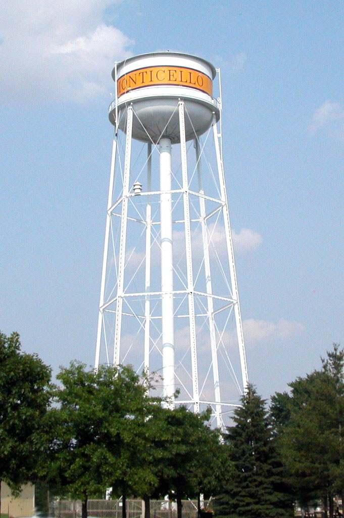 Monticello, IL Water tower near city building photo, picture, image