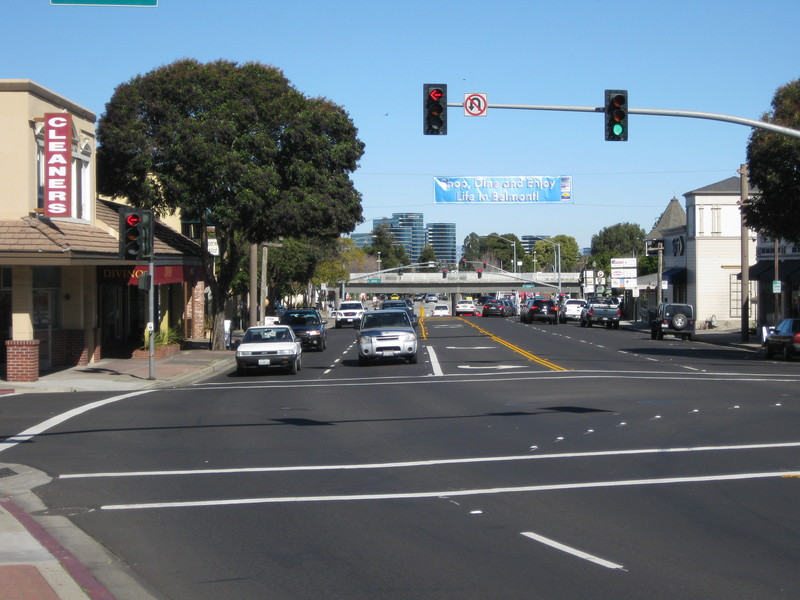 Belmont, CA Belmont, CA Downtown. Oracle headquarters in background