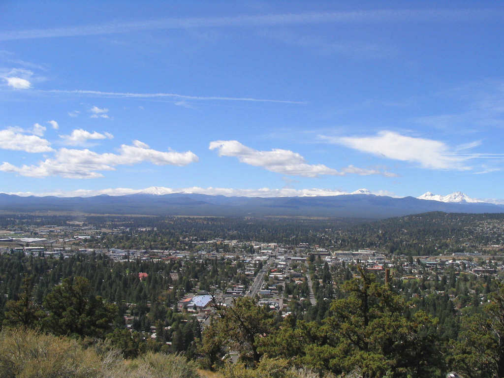 Bend, OR View of Bend from Pilot Butte. The Cascades in the