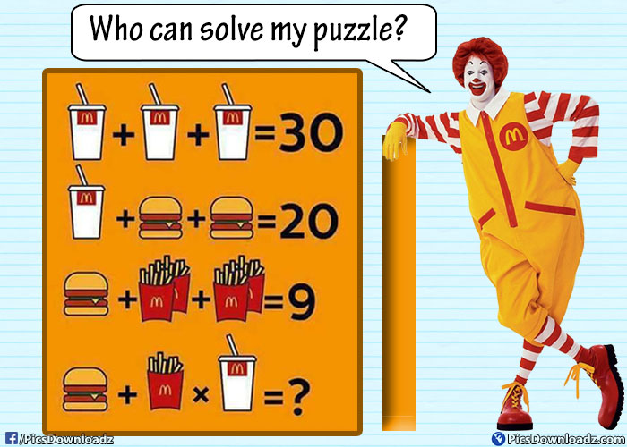 Hamburger + Fries × Soft drink = ?? Solve this Math Puzzle Only for
