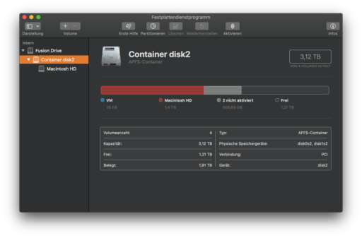Update Fusion Drive auf Mojave mit APFS Bootcamp hinterlässt nicht