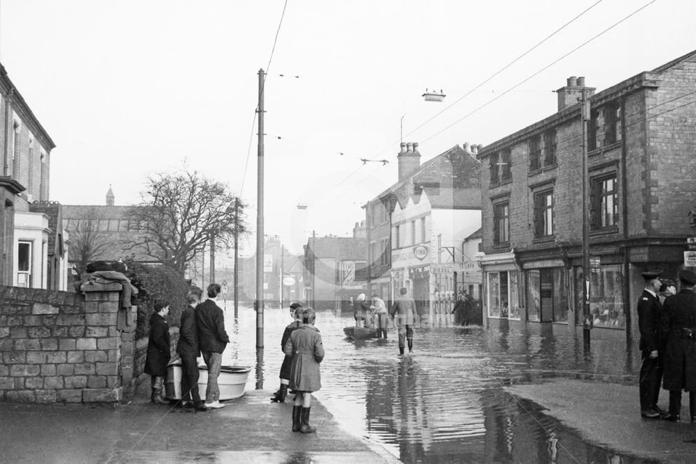 River Leen Floods, Main Street, Bulwell, c 1950s