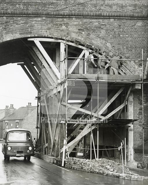 Railway Bridge under Repair, Burton Road, Carlton, 1973