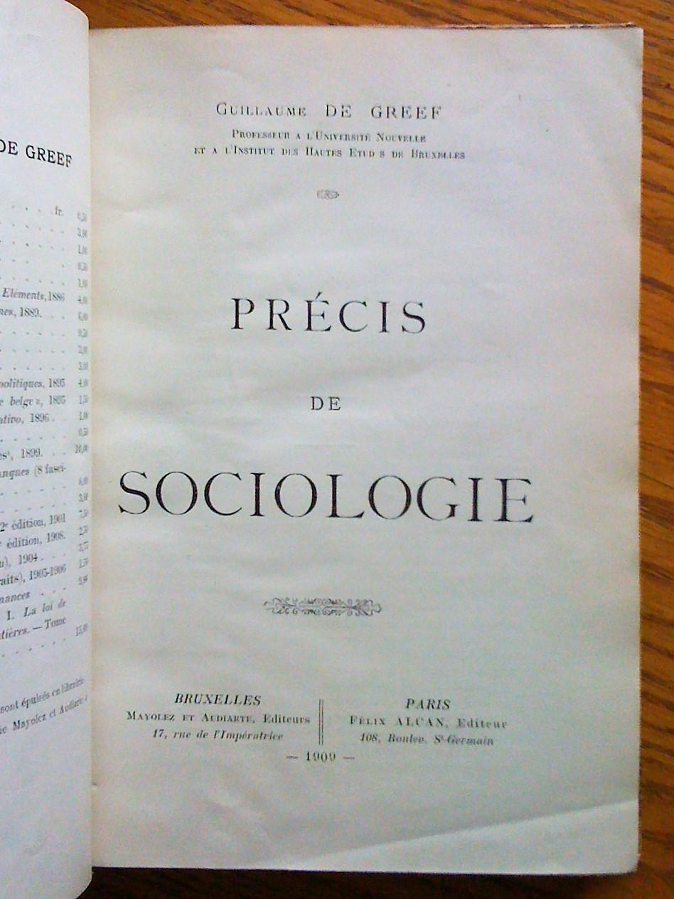 Précis de sociologie by Greef, Guillaume de Très bon