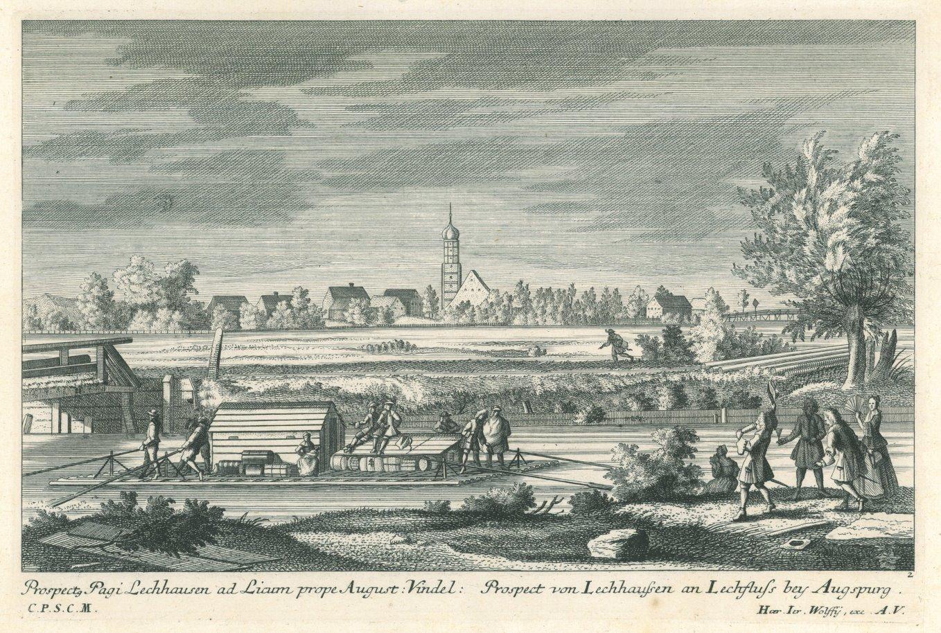 Augsburg Lechhausen Prospect Von Lechhaussen An Lechfluss Bey Augspurg Blick Uber Den Fluss Auf Lechhausen Im Vordergrund Ein Floss Und Personenstaffage Kunst Nbsp Nbsp Grafik Nbsp Nbsp Poster Peter Bierl Buch Kunstantiquariat