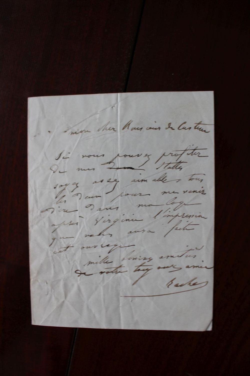 Lettre autographe signée au marquis de Custine by Rachel, Rachel Félix