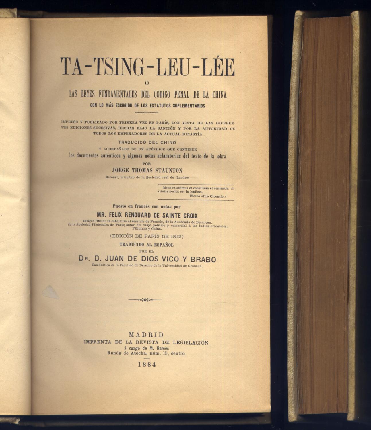 TaTsingLeuLee o Las leyes fundamentales del Codigo Penal de la China