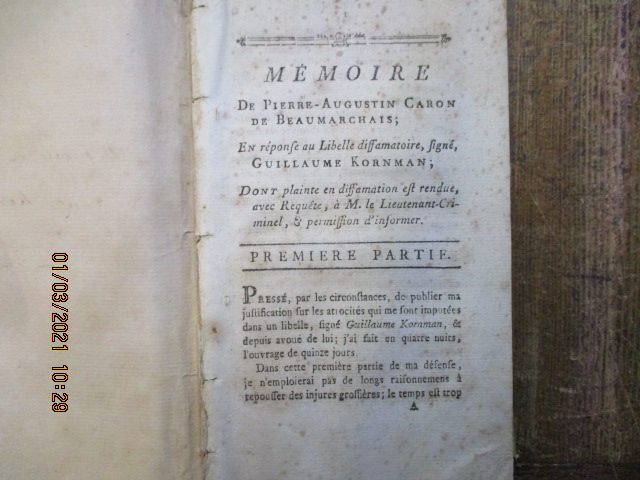 Mémoire de PierreAugustin Caron de Beaumarchais ; en réponse au libelle diffamatoire, signé