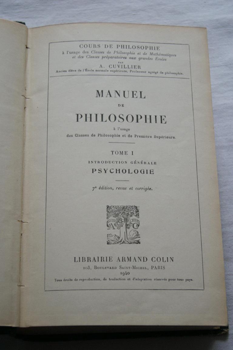 MANUEL DE PHILOSOPHIETOME 1 PSYCHOLOGIE par A