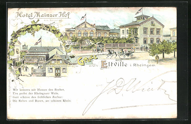 Lithographie Eltville I Rheingau Hotel Mainzer Hof Am Bahnhof Restauration Und Saalbau 1901 Manuscript Nbsp Nbsp Paper Nbsp Collectible Bartko Reher