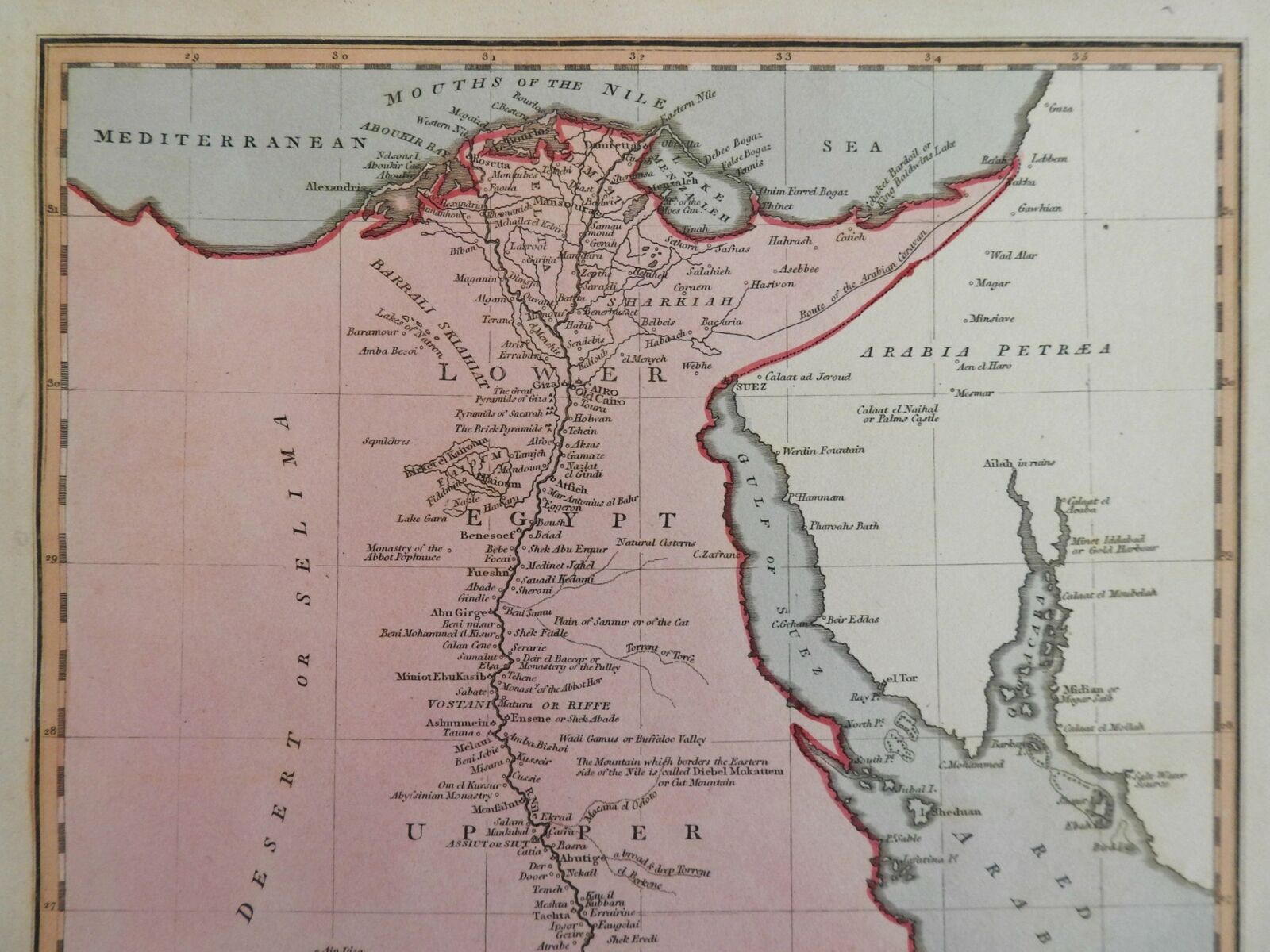 Upper & Lower Egypt Nile River Alexandria Cairo Red Sea 1823 scarce