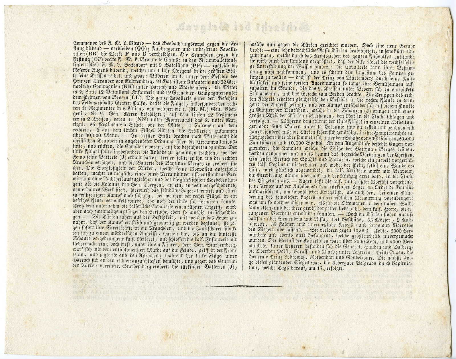 Antique MapBATTLE OF BELGRADESERBIAvon Rothenburg1837 by Anonymous